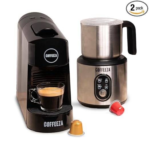 COFFEEZA Finero Next Pod Coffee Machine with Milk Frother (Combo) - 20 Bar Pressure, Nespresso Pod Compatible | Perfect Coffee Maker for Espresso, Latte & Cappuccino | 1-Year Warranty (Black colour)