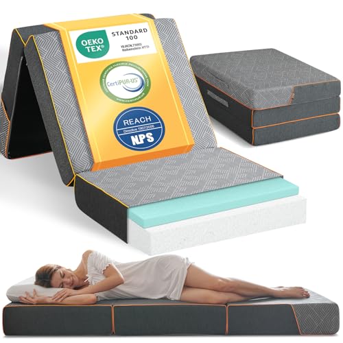 Coolux Sleep Klappmatratze 75 x 195 x 15 cm, 3-teilige Gästematratze Klappbar, Faltbare Gedächtnisschaum Matratze Mittel Fest, Faltmatratze für...