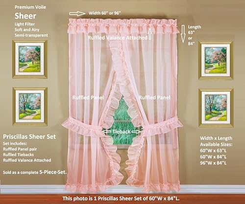 Image of Today's Curtain, Emelia Priscilla Sheer Pair 96 inch W x 84 inch L, Rose, 5-Piece-Set