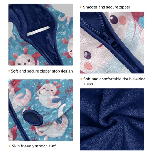 Cute Axolotl Snowflakes Pattern Toddler Fleece Jacket Girl Boys Hooded Fleece Jacket Coat Warm Outwear Zip-up 3-10T3
