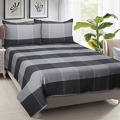 Image of AIRWILL, 200GSM Handloom Cotton Double Bedsheet with 2 Pillow Covers (4-Way Black)
