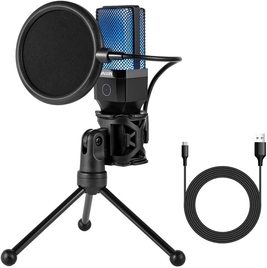 Redragon Adne RGB Black USB Codenser Gaming Microphone with Stand and Pop Filter GM212