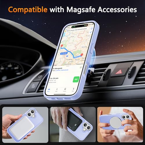 Image of LATVIN for iPhone 16 Plus Case, Magnetic Phone Cover, Compatible with MagSafe, Military Grade Protection, Translucent Matte Frosted Back, Lavender Purple