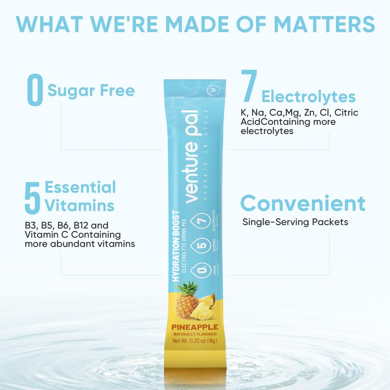Miniatura 6 de Venture Pal Paquetes de electrolitos en polvo sin azúcar, mezcla de bebida líquida diaria IV para hidratación rápida y recuperación de fiestas, 5
