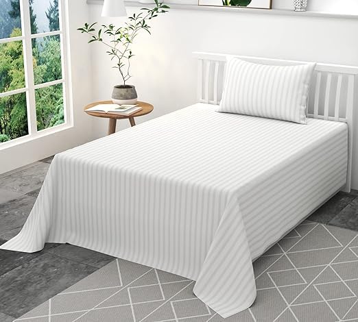 ME Products 220 Tc Cotton Satin Stripes Lining Plain Bedsheet for Single Bed with One Pillow Covers | 60x90 Inches (White) (B0D7SD5M7R) Amazon Price History, Amazon Price Tracker