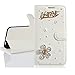 Produktbild Xifanzi Brieftasche PU Ledertasche für Samsung Galaxy J310 Handschlaufe Schutzhülle Blume White Happy Flip Case Strass Bling Bling Bookstyle Lederhülle für Samsung Galaxy J310/Galaxy J3(2015)