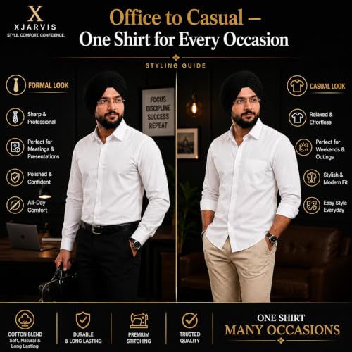 Image of MCAVOY Cotton Blend Shirt for Men | Full Sleeve Regular Fit Plain Formal & Casual Office Shirt | Black & White
