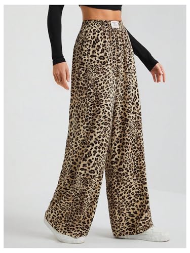 Floerns Women's Leopard Print Elastic High Waisted Trousers Wide Leg Street Y2k Pants3