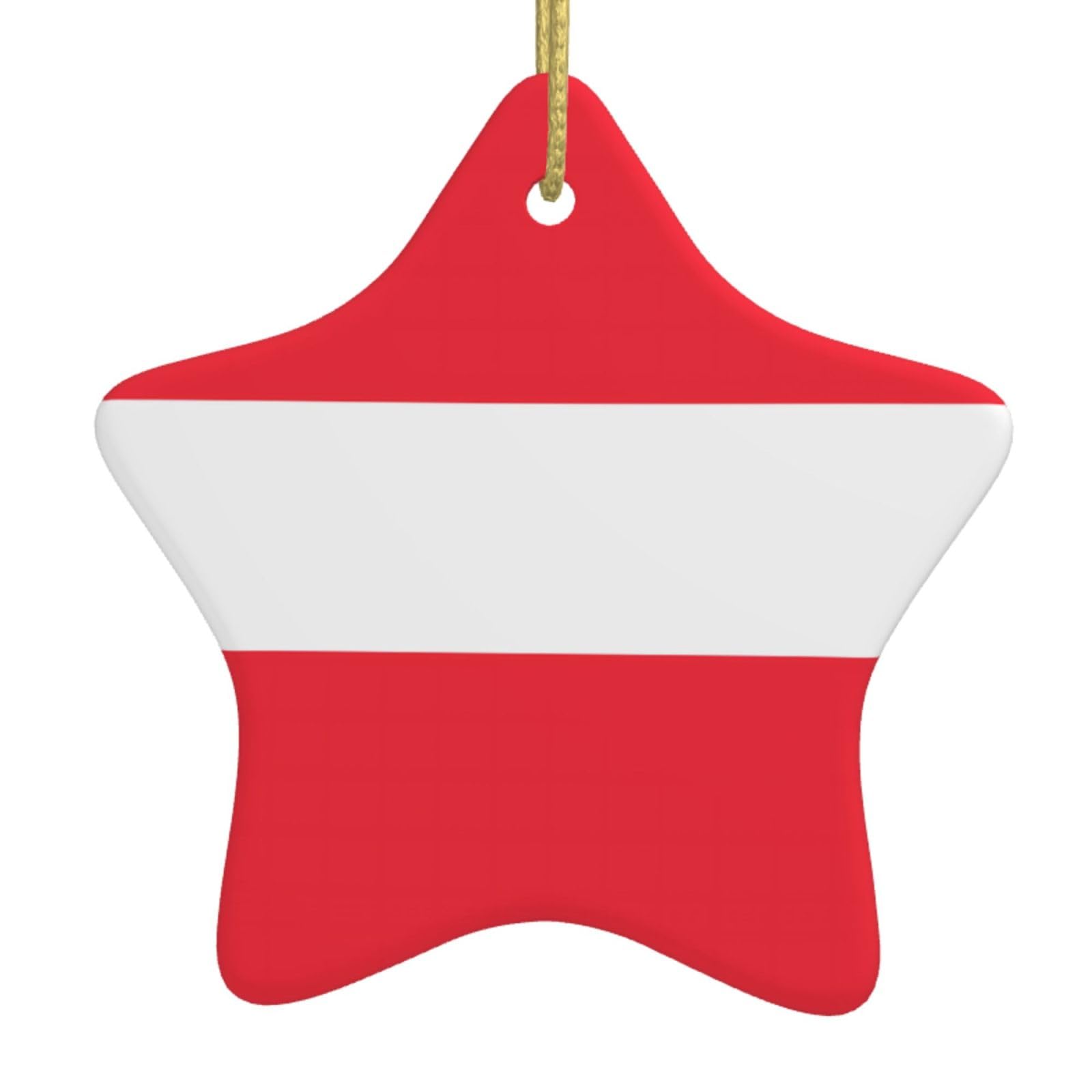 Austrian Flag Christmas Ceramic Star Pendant with Punched Holes and Gold Wire Rope, Christmas Tree Home Decoration
