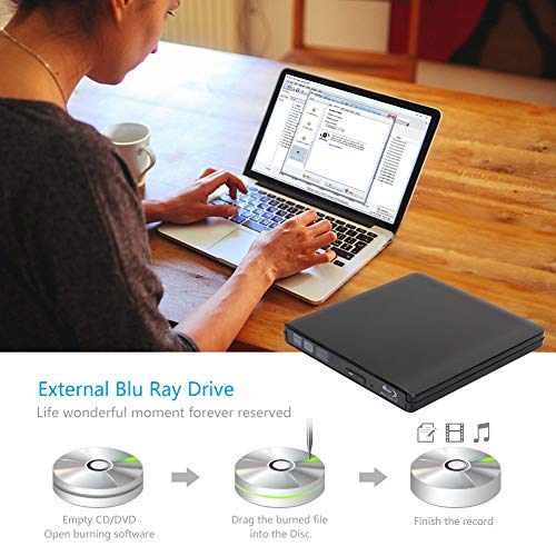 External Blu Ray DVD Drive Burner, Portable Ultra USB 3.0 Slim Blu Ray CD DVD Burner Player Reader Writer Disk for Mac OS, Windows 7/8.1/10 /Linxus, Laptop, PC (Black)