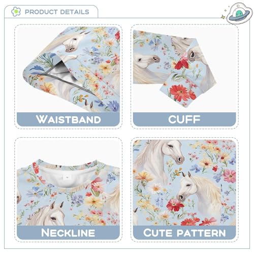 JUNZAN Romantic Flowers Horses Kids Girls Sweatshirts Hoodies Long Sleeve Sweatshirt With Hoodie Athletic 4T3