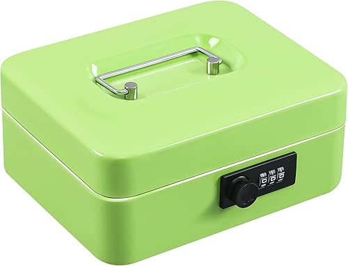 xydled Caja fuerte de acero con cerradura de combinación, caja fuerte para dinero con bandeja extraíble para monedas, tamaño mediano, 7.87 x 6.30 x