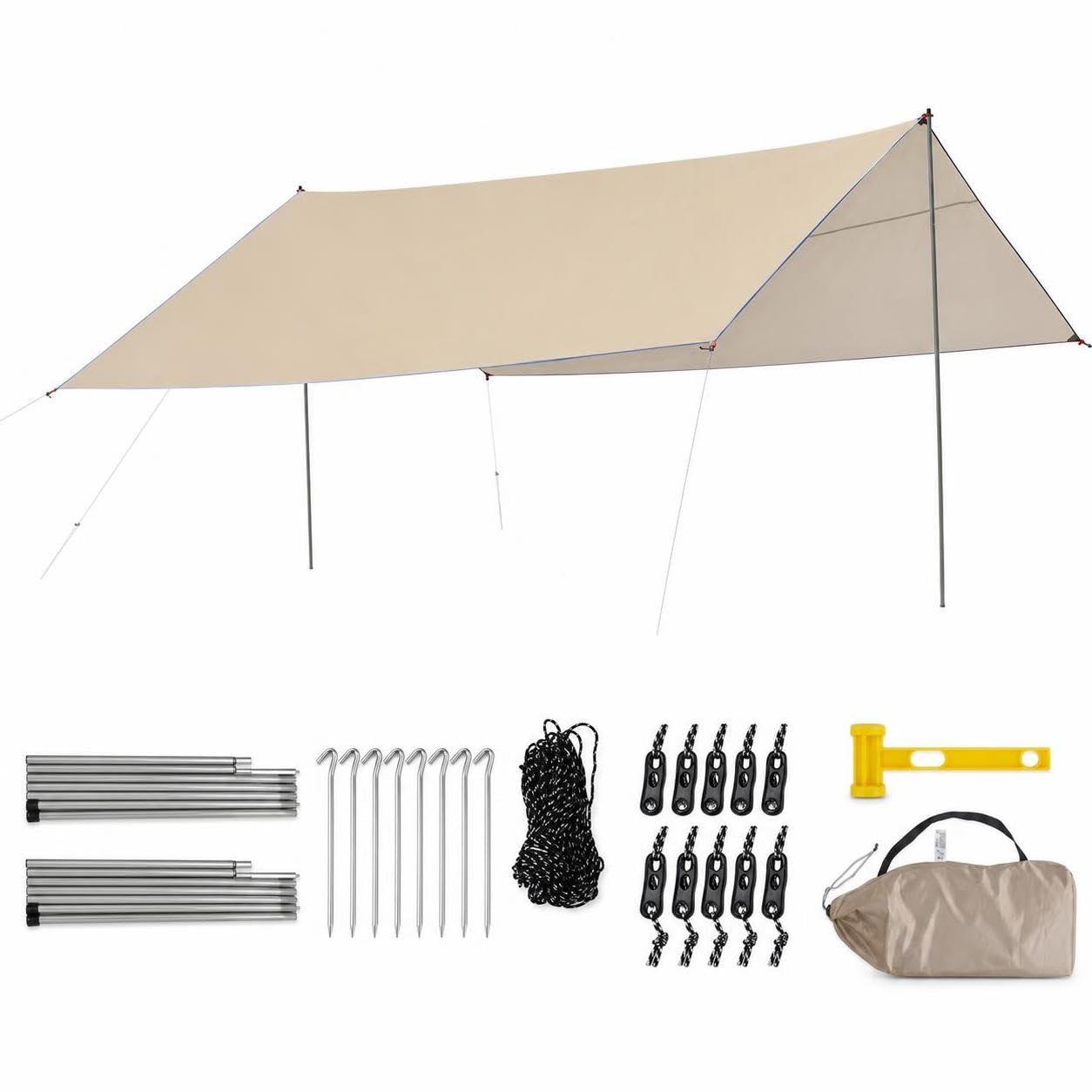 Bâche extérieure Portable imperméable pour Camping abri Solaire et Toit Tente, pour Les activités - pour Les randonnées, Doré (argenté), Beige, 4.5 * 4.5 mètres