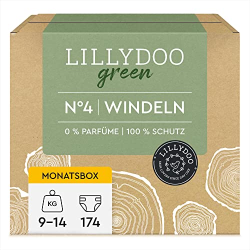 LILLYDOO green umweltschonende Windeln, Größe 4 (9-14 kg), Monatsbox (174 Windeln) (FSC Mix)