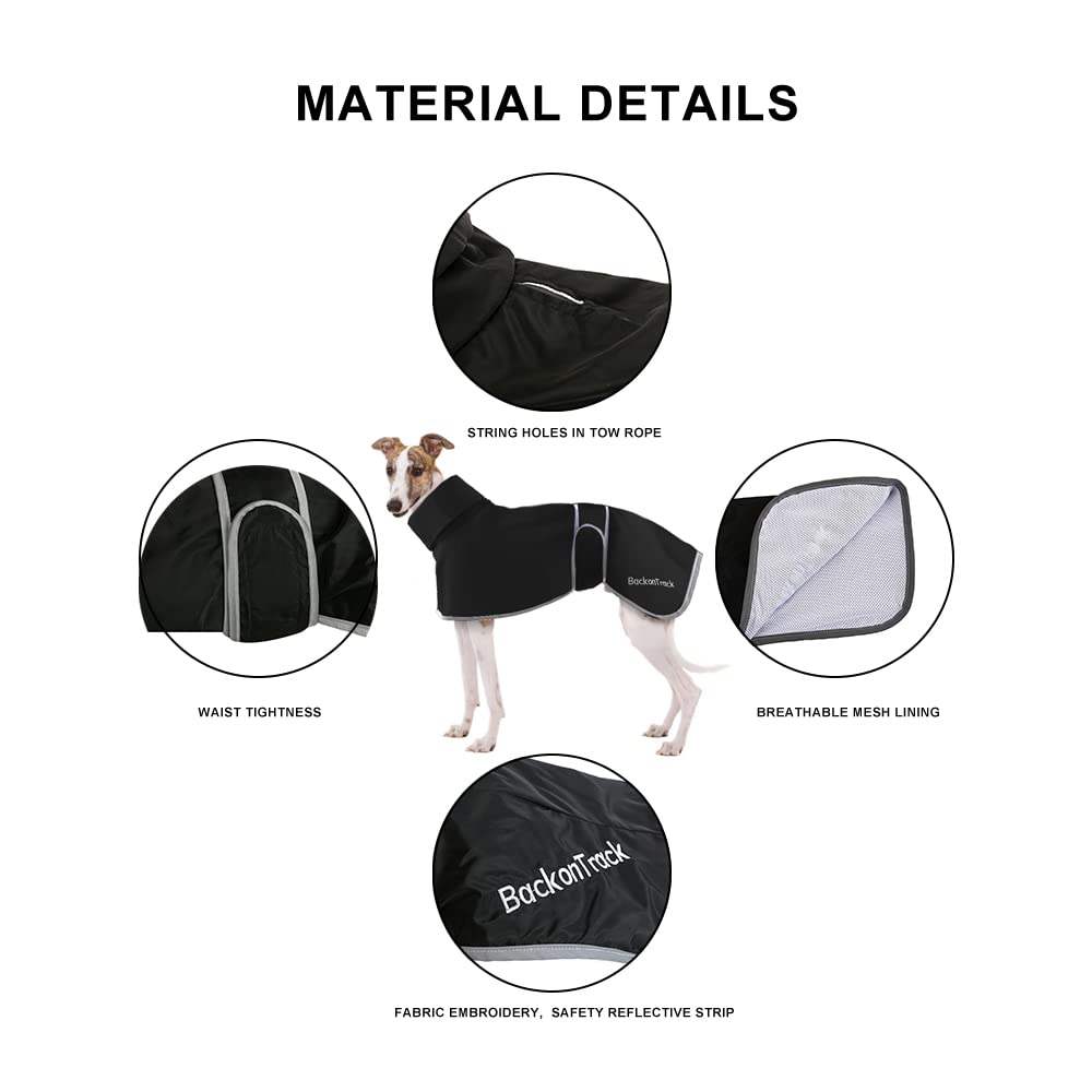 Leichter Whippet-Regenmantel, Windhundemantel, wasserdichter Sommer-Winter-Hundemantel für mittelgroße und große Hunde (Größe M, Schwarz)