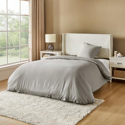 HULALA HOME Confort Ropa de Cama 135 x 200 cm 4 Piezas Funda nórdica - Juego de Lino 135 x 200 cm 2 Piezas con 2 Fundas de Almohada 80 x 80 cm, Gris