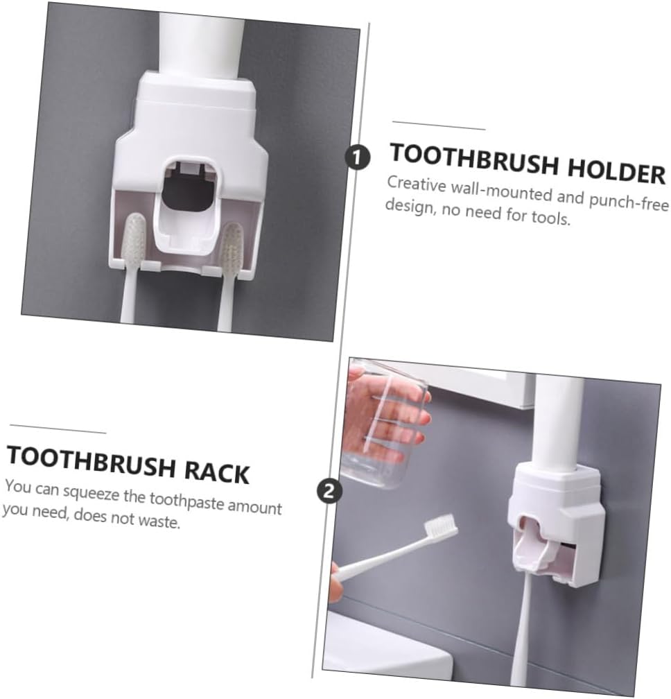 Multipurpose Wall-Mounted Toothbrush Holder with Automatic Toothpaste Squeezer Abs Bathroom Storage Stand for Vanity Countertop Installation White image 5