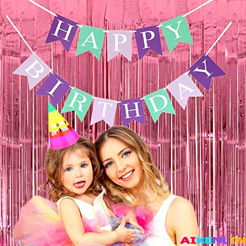 Image of 4 Pack 3.2Ft x 8.2Ft Pink Foil Fringe Curtain Backdrop, Metallic Tinsel Foil Fringe Streamers Curtains Background for Photo Booth, Birthday, Wedding, Halloween, Christmas Party Decoration