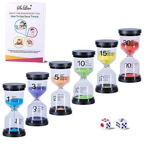 Hourglass Sand Timers 1/3/5/10/15/30 Minutes, Colorful Sand Clock for Kids, Mini Plastic Sand Watch for Games Classroom, Small Glass Sandglass Timer Set (Pack of 6) Hourglass Sand Timers 1/3/5/10/15/30 Minutes, Colorful Sand Clock for Kids, Mini Plastic Sand Watch for Games Classroom, Small Glass Sandglass Timer Set (Pack of 6)