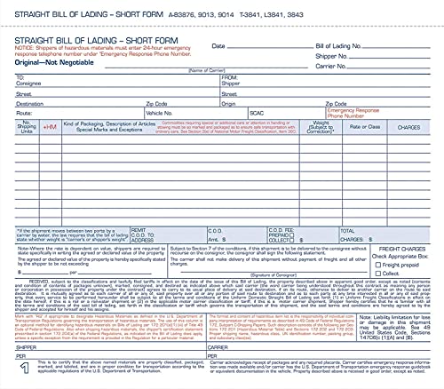 Adams Bill of Lading Short Form, 8.5 X 7.5 Inches, 3-part, 50-for...