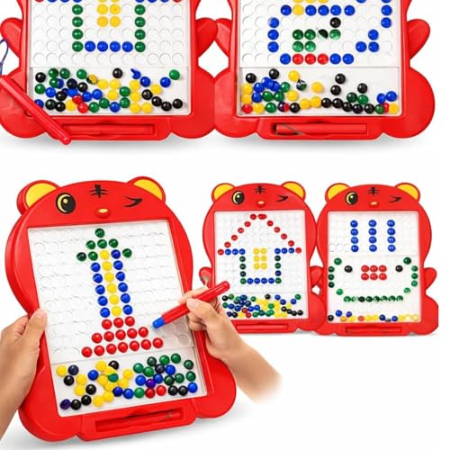 Image of Magnetic Drawing Board for Kids with 80 Beads & Magnetic Pen | Big Size Magnetic Doodle Board | Educational Learning Toy, Drawing & Creativity for Boys & Girls (Multicolor) (Red Medium)