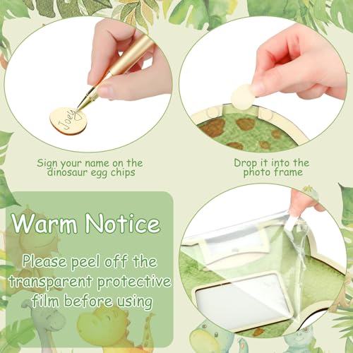 Image of Wenqik 63 Pcs Dinosaur Baby Shower Guest Book Alternatives Set Baby Shower Decorations with Photo Frame Sonogram Frame Keepsake 60 Wood Slices Guest Book for Birthday