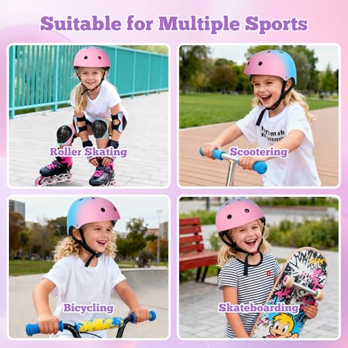 Image of Kids Bike Helmet Set Adjustable for Children, Boys, Girls and Teenagers Aged 3-14 Years Includes Elbow, Knee, Wrist Guards Children's Helmet Protection Set for Bikes SkateboardsRollerskates