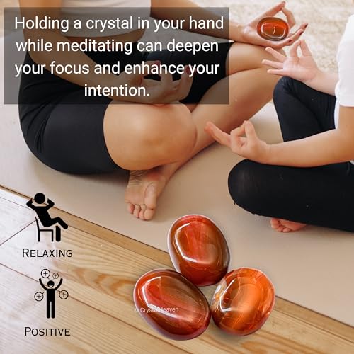 Image of Red Onyx Crystal Palm Pebbles Stones for Anxiety Stress Relief Massage - AAA Grade Original Healing Gemstone Agate Palm Stone for Yoga Meditation Spiritual Reiki Feng Shui