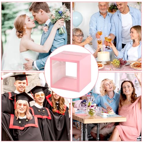 Image of Pink Card Box Wedding Favors Gift Card Boxes Post Box Cardboard Receiving Money Box Holder for Wedding Reception, Baby Showers, Anniversary, Birthday Party, Retirement, Graduation Envelope Holder