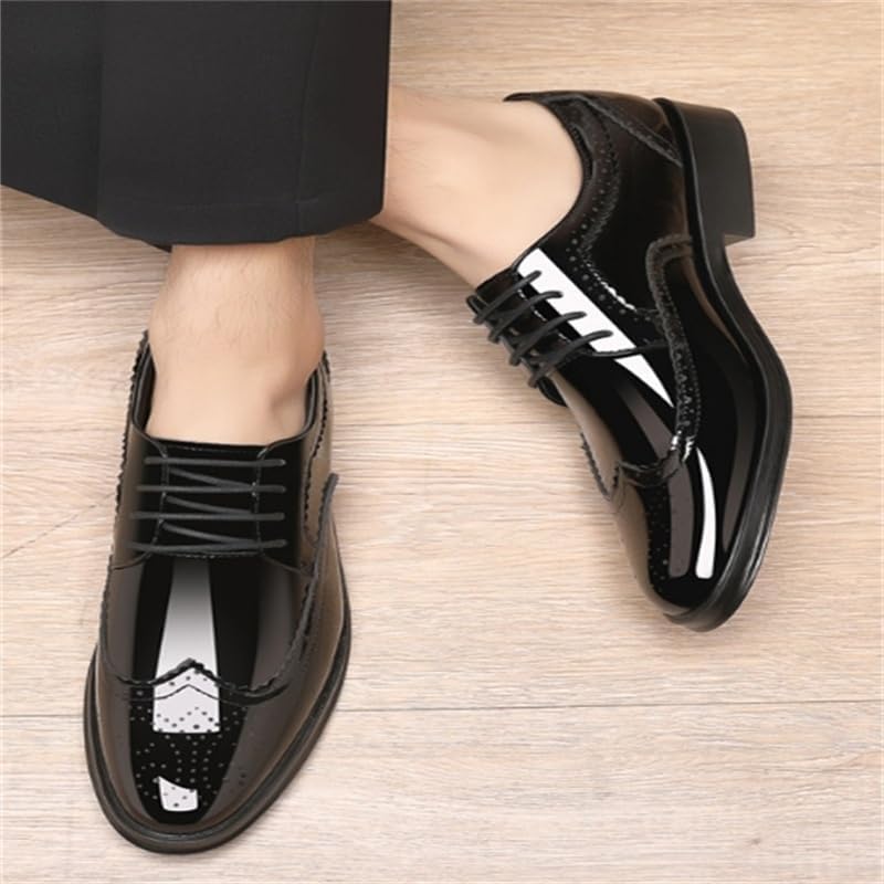 Men's Business Dress Shoes Versatile Plus Size Wedding Shoes Pointed Toe Strappy Low(White-Dinosaur Doodle4,7.5)