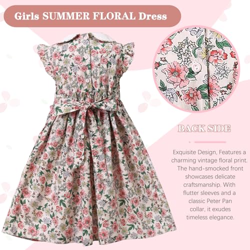 Toddler Girl Dress Smocked Floral Vintage Dress Tea Party Cotton Spring Summer Dresses for Girls,Size 2t-8y3