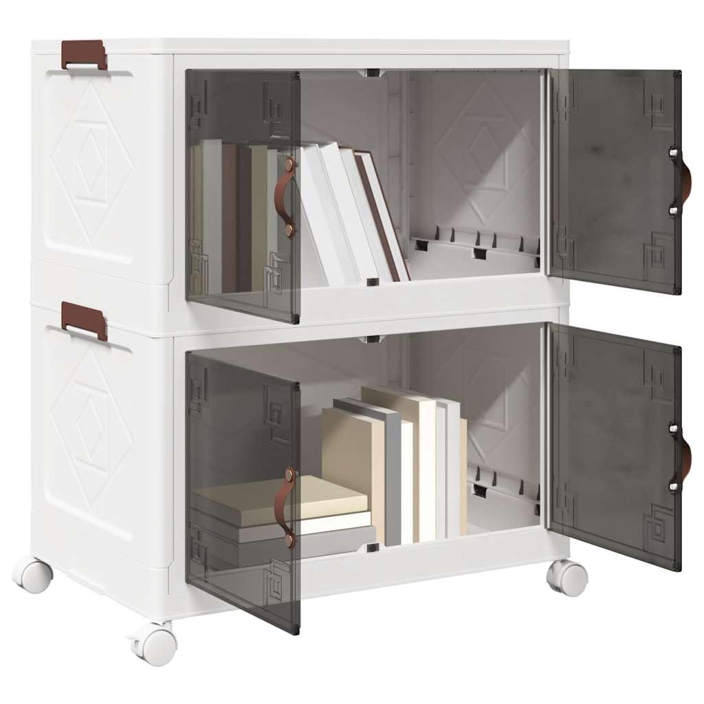 Caja de almacenaje apilable con Ruedas 2niveles 75 L 64x40x76cm Blanco,4012368