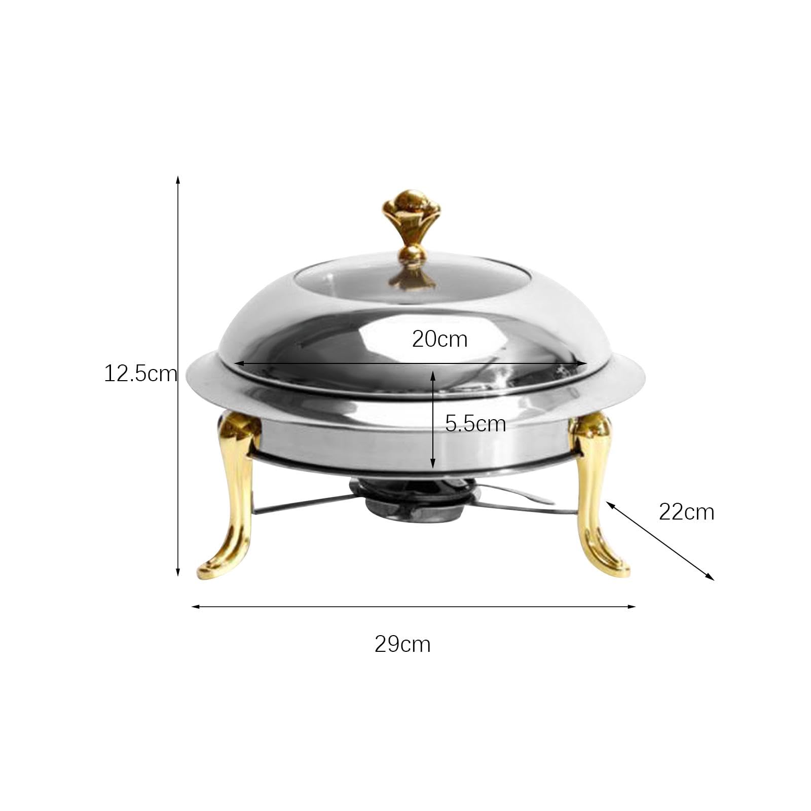 Calentador de Alimentos de Acero Inoxidable, Olla Redonda de Gran Capacidad, Sartén Antiescaldaduras, Olla Pequeña para Buffet, Calentador de Alimento, Oro 20cm