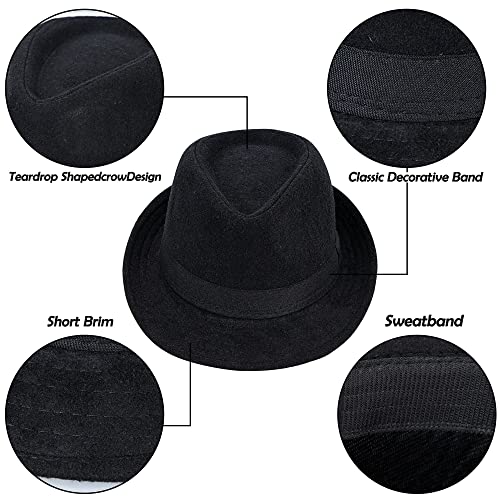 Kids Classic Trilby-Fedora Hat Short Brim Boys Gangster-Fedora Manhattan-Hat For 3-6 Years Old Black #TOP4