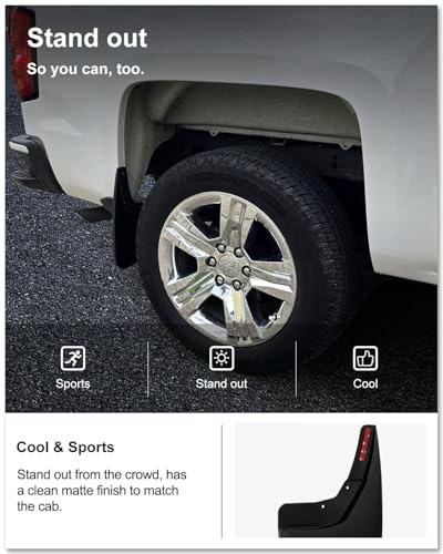 Image of KIWI MASTER Mud Flaps for 2014-18 Chevy Silverado 1500 Accessories, 2019 Silverado 1500 LD, 2015-19 Silverado 2500 /3500, Heavy Duty Mud Guards, Front & Rear Splash Guards, No Drill, 4 Pcs Set