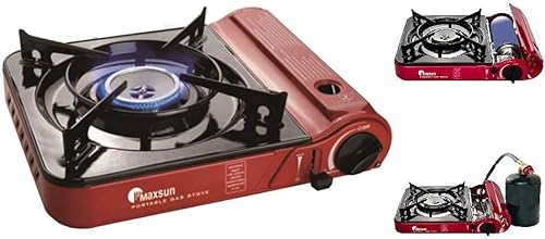 Maxsun Estufa de gas portátil de combustible dual de butano o propano MS-3800LPG (rojo), hasta 9,560 BTU de alta potencia, estufa de campamento, con