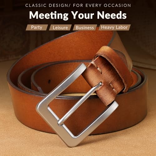 Image of Men's Leather Belt Full Grain Leather Belts for Men Handmade Real Solid Top-Grain Leather Heavy-Duty Work Belt Gifts