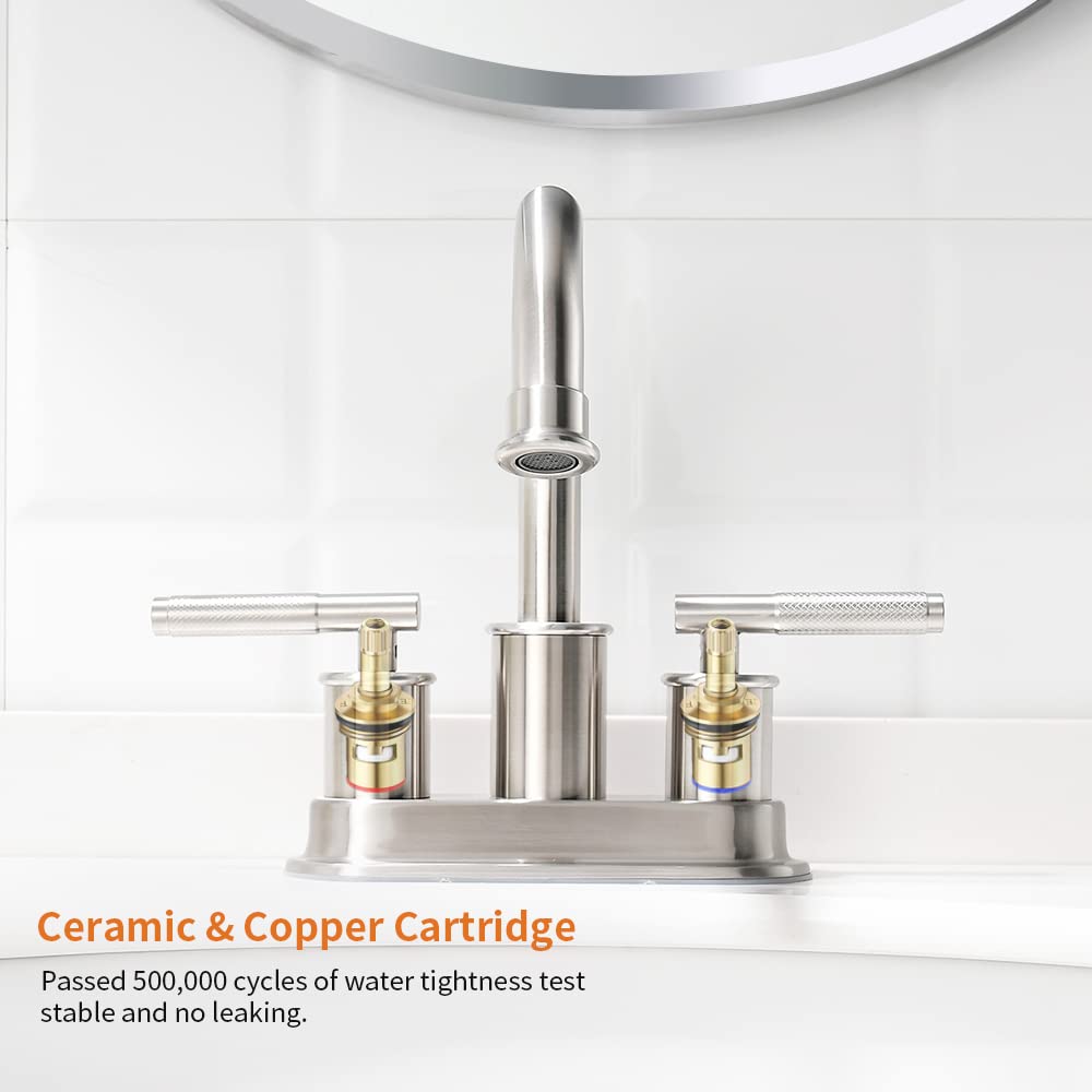 OWOFAN Bathroom Sink Faucet 2 Handle 4 Inch Centerset Vanity Lavatory Bath Sink Faucet with Pop Up Drain Stopper and Supply Hoses¡Â