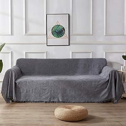 Rose Home Fashion Cotton Functional Sofa Covers Geometrical Woven Couch Cover Blanket Dark Grey Couch Covers for 3 Cushion Couch (Large, 3 Seats) Cover