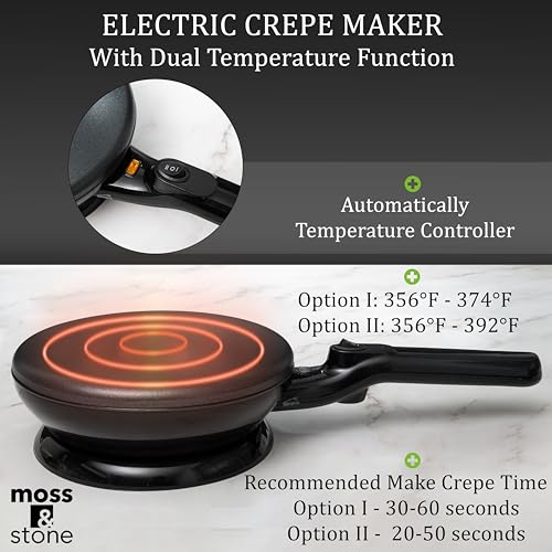 Image of Moss & Stone Cordless Electric Crepe Maker, 8 inch Portable Nonstick Crepe Pan | Nonstick dipping plate, auto shut-off, on /off switch, even heating, dual temperature setting, compact design