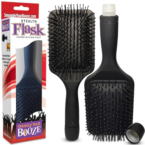 Hidden Paddle Hairbrush Flask by Smuggle Your Booze - Secret Hair Brush BPA-Free Flask for Liquor Disguise for Women | Party Women’s Discreet Alcohol Travel Flasks for Cruises, Concerts | 12oz Total