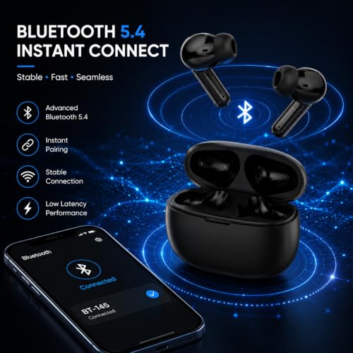 Image of BassOn TWS Wireless Bluetooth Earbuds v5.4 with 36H Playtime, Deep Bass, HD Mic, Touch Control, Type-C Charging, Voice Assistant Support, Android & iOS Compatible