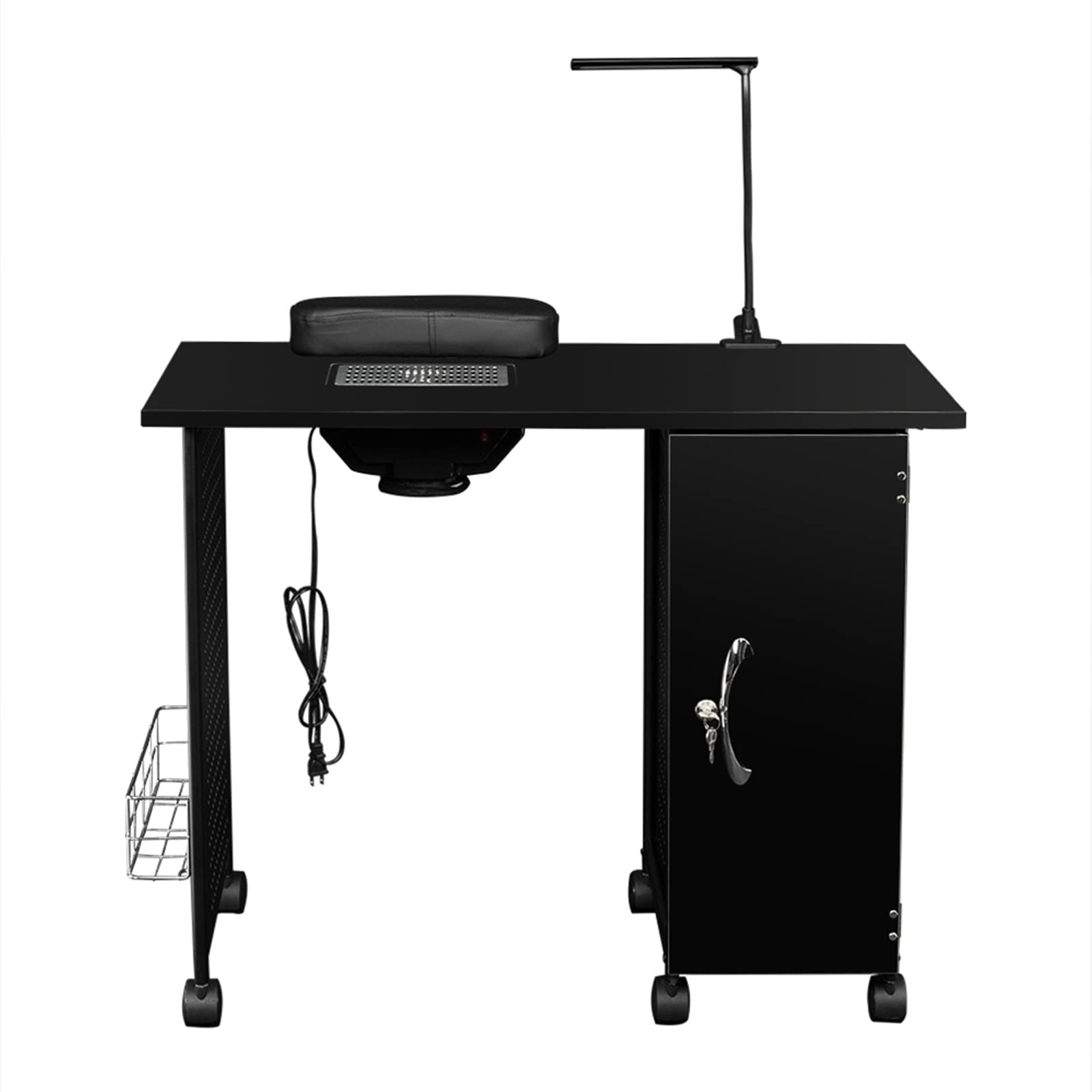 gt2 Manicure Nail Table Station Steel Frame Beauty Salon Equipment Drawer with LED Lamp Black