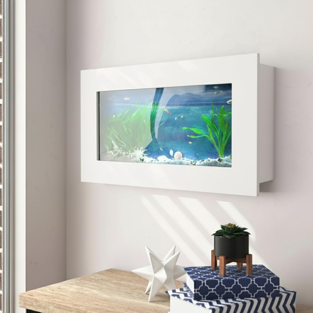 Aussie Aquariums 3.0 Wall Mounted Fish Tank Kit with LED Lighting, Built-in Filter System, Modern Space-Saving Design, Complete Accessories Set (Skyline, Matte White)