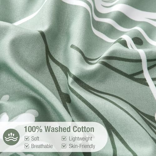 Image of Lekesky Green Duvet Cover King Size, Reversible Floral King Comforter Cover with Branch Pattern, Soft 100% Washed Microfiber 3 Pieces Green Bedding Set with Zipper and 2 Pillowcases 20 inchx36 inch