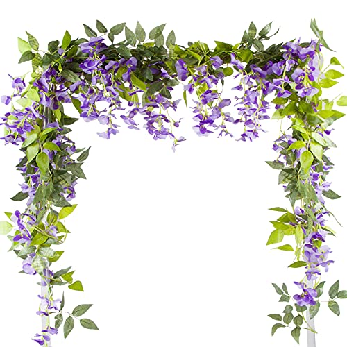 VINFUTUR 5pcs*2m Artificielle Fleurs Wisteria Vigne, Faux Glycine Fleurs Guirlande Suspendue Décor pour la Maison, Le Jardin - Violet