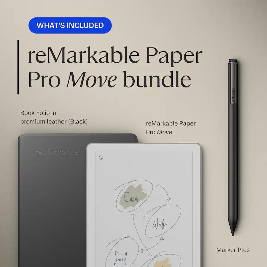 Image of Remarkable Paper Pro Move 7.3 inch Tablet eReader - Black - Bundle of 3 Items Tabler, Case and Marker Plus
