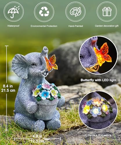 Acgarten Solar Elephant Statue for Outdoor Decor: Outside Garden Sculpture Ornament for Porch Patio Yard Lawn Balcony for Lover Mom Women Grandma - Image 3