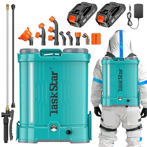 TaskStar Backpack Sprayer 4 Gallon Battery Powered Electric - 2 * 2000mAh Battery Lawn Sprayer 100PSI Adjustable Pressure with 2 Wands, 6 Nozzles, Lawn Yard Weed Battery Sprayer for Garden