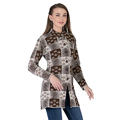 Image of LADY WILLINGTON Women's Wool Round Neck Cardigans With Side Pockets (LONGPRINTCOAT Walnut Brown 2XL)